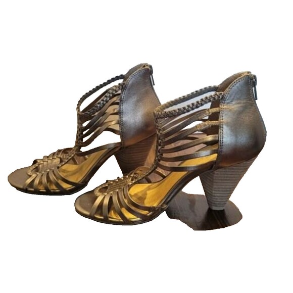 SEYCHELLES Size 7 Strappy Leather Bronze 3.75" heel zip back NWOB wedding party - Picture 2 of 8